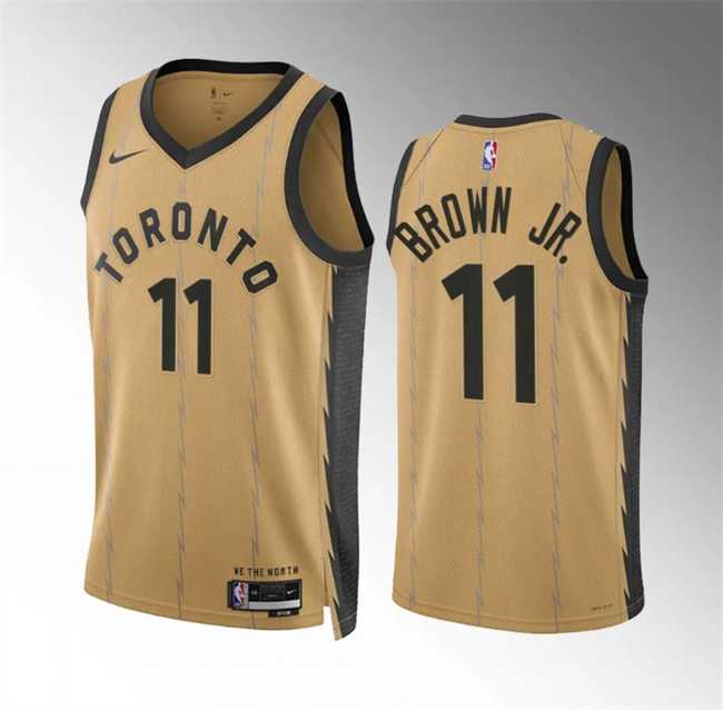 Men's Toronto Raptors #11 Bruce Brown Jr Gold 2023-24 City Edition Stitched Basketball Jersey Dzhi